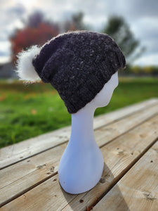 Thermal Alpaca Hat with Faux Fur Pom Pom - Dark Gray