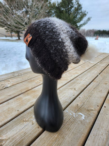 Thermal Alpaca Hat with Pom Pom - Black and White Variegated