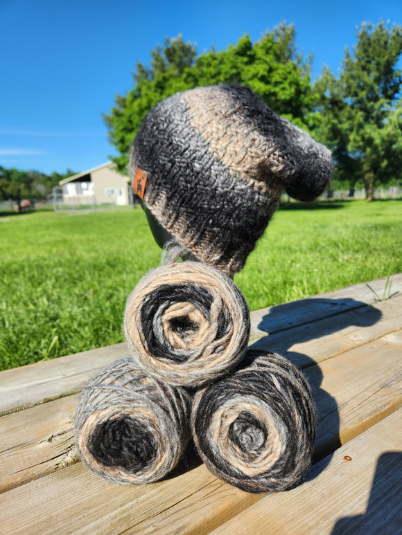 Black, Gray and Fawn Variegated Lopi Yarn