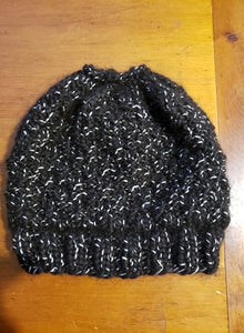 Messy Bun Hat - Black with White Thread