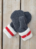 gray alpaca mitts with red stripe