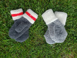alpaca mitts - gray and gray with red stripe