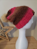 Thermal Alpaca Hat with Pom Pom - Brown and Pink
